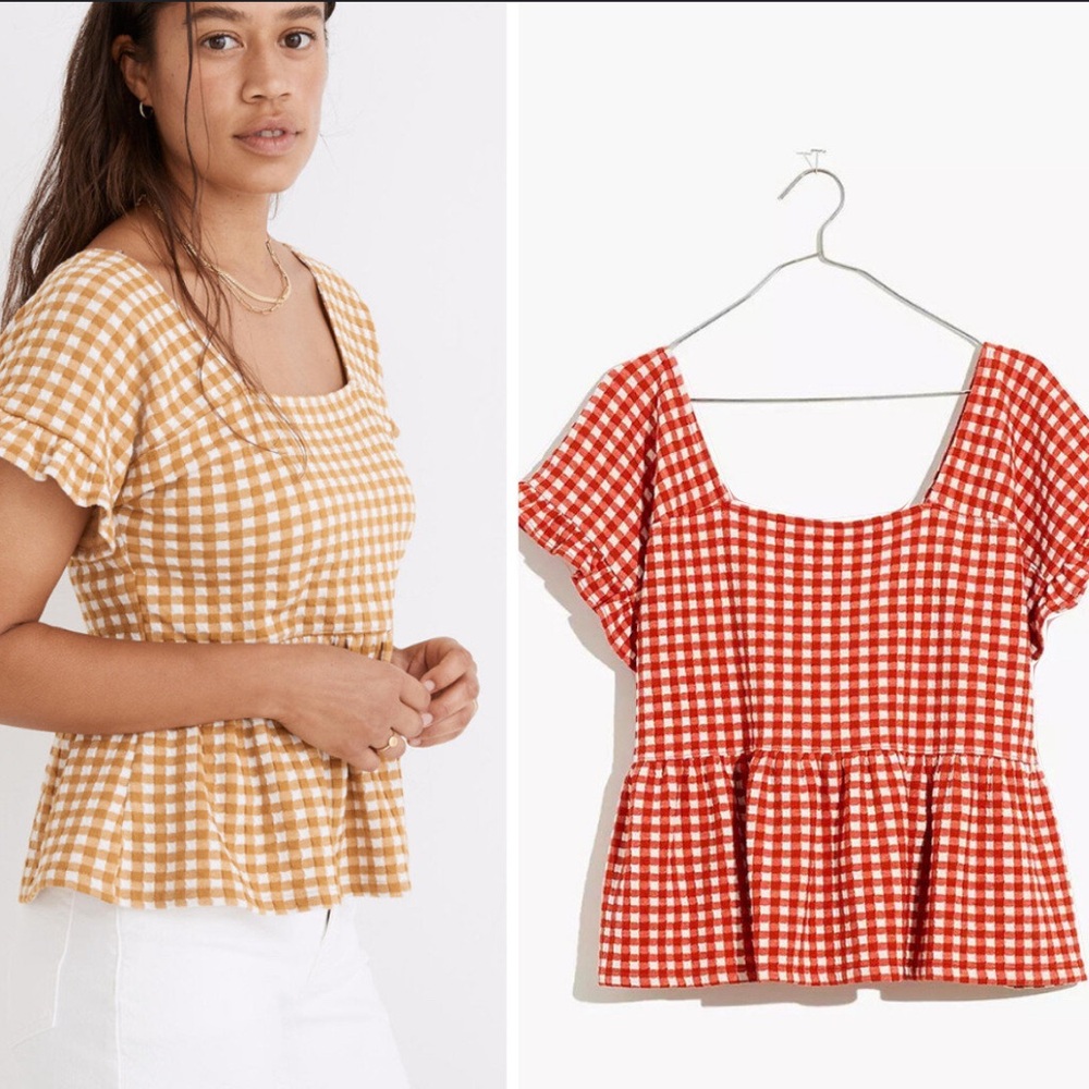 Madewell Gingham Ruffle Hem Peplum Top